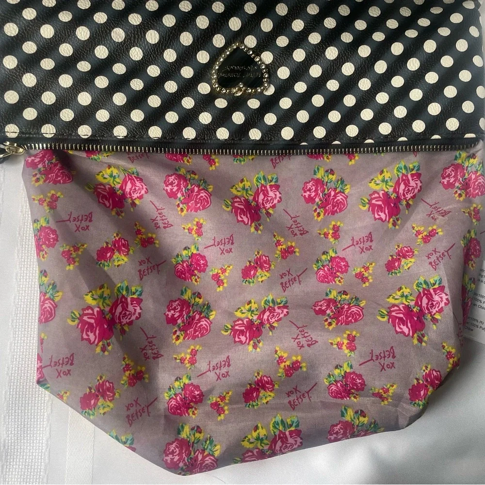 Betsy Johnson B & W polka dot with stripes cosmetic bag